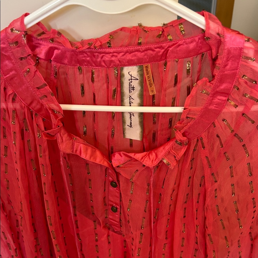 Aratta Antik Batik Fuchsia Sheer Blouse with Silver Accents 2 pieces - Picture 3 of 6